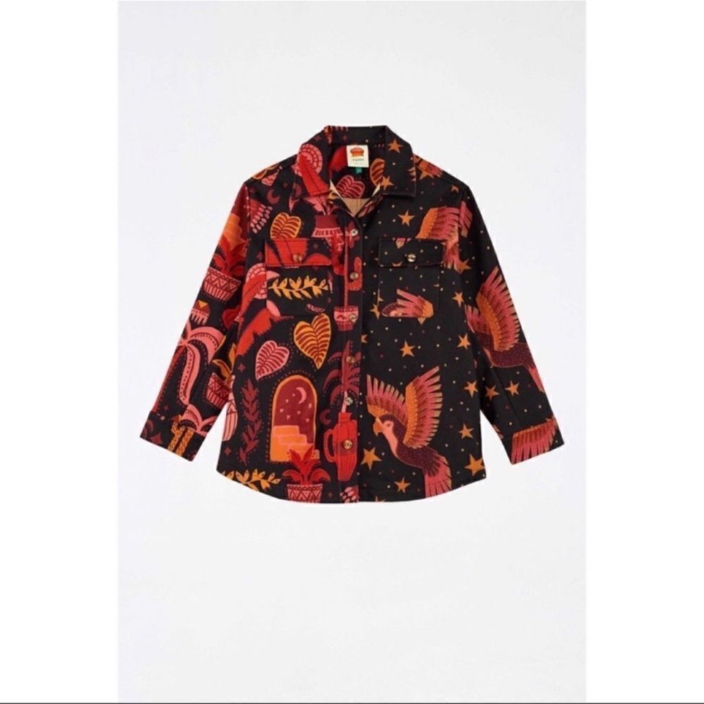 Farm Rio Mixed Black Prints Fleece Shirt Jacket size Small - Picture 5 of 11